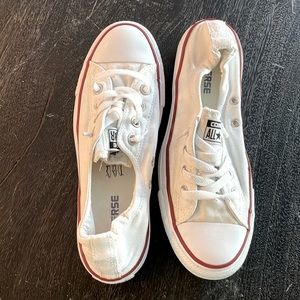 White low Converse All Star size 8 with tied laces